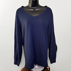 Karen Scott Women’s 0X Navy Blue V-Neck Long Sleeve Pullover Top Plus Size